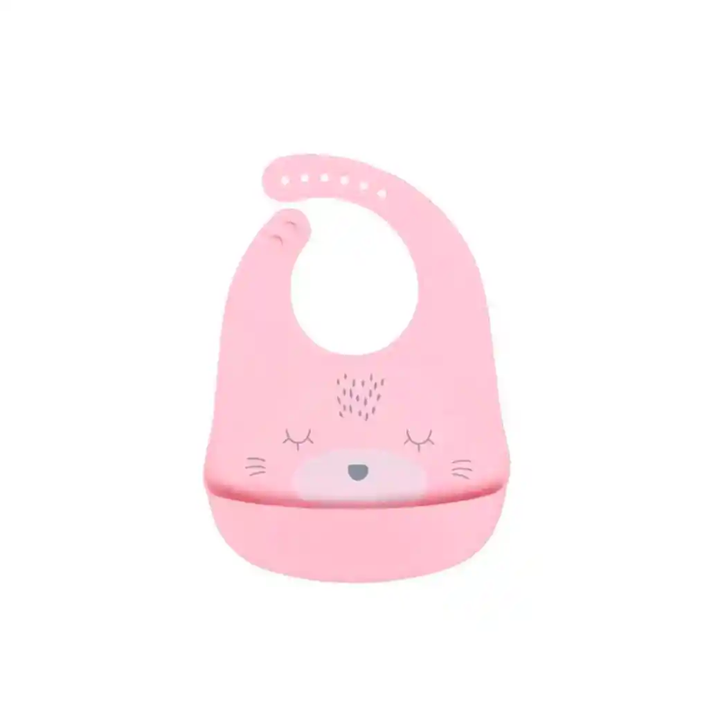 Babero Recolector Con Diseño De Oso Hecho En Silicona, Ajustable, Libre De Bpa Rosa