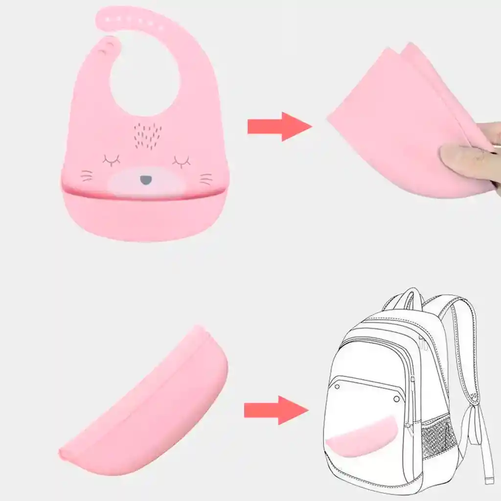 Babero Recolector Con Diseño De Oso Hecho En Silicona, Ajustable, Libre De Bpa Rosa