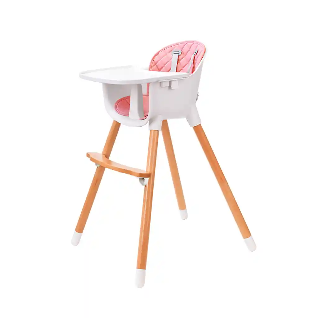 Silla Comedor Con Patas De Madera Para Bebé De 0 A 36 Meses, Reposapiés Y Dos Alturas Ajustables Rosa