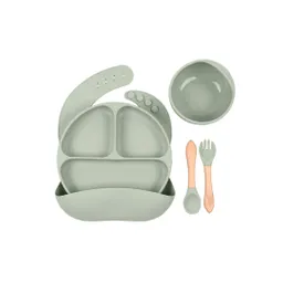 Vajilla En Set De 5 Piezas En Silicona, Cubiertos Con Mango De Madera, Libre De Pvc, Bpa Y Látex Gris - Colorlife