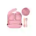 Vajilla En Set De 5 Piezas En Silicona, Cubiertos Con Mango De Madera, Libre De Pvc, Bpa Y Látex Rosa - Colorlife
