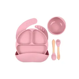 Vajilla En Set De 5 Piezas En Silicona, Cubiertos Con Mango De Madera, Libre De Pvc, Bpa Y Látex Rosa - Colorlife