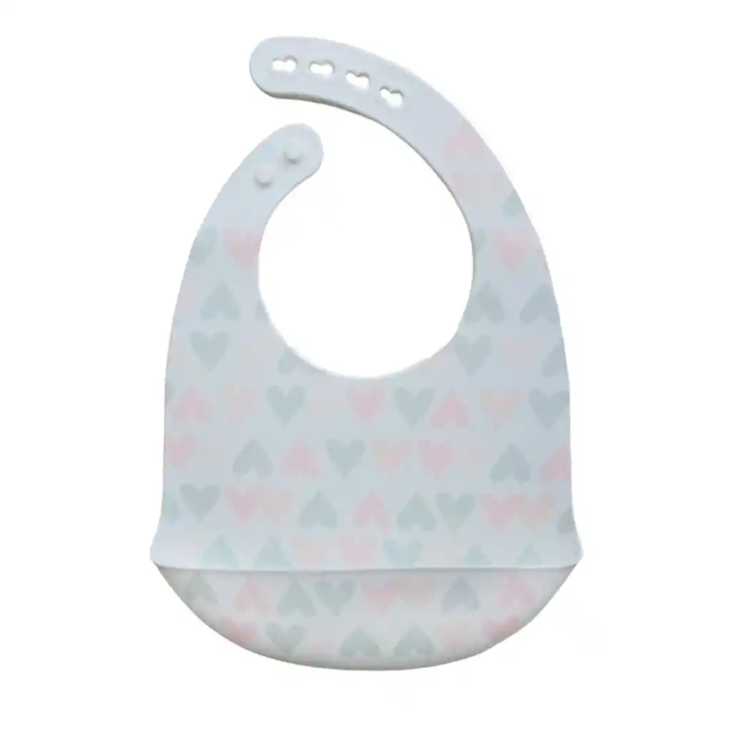Babero Recolector Ajustable En Silicona, Grado Alimenticio Libre De Bpa, Con Diseño Estampado Blanco - Corazones