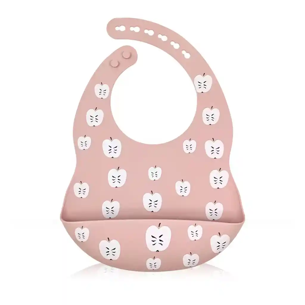 Babero Recolector Ajustable En Silicona, Grado Alimenticio Libre De Bpa, Con Diseño Estampado Salmón - Manzanas