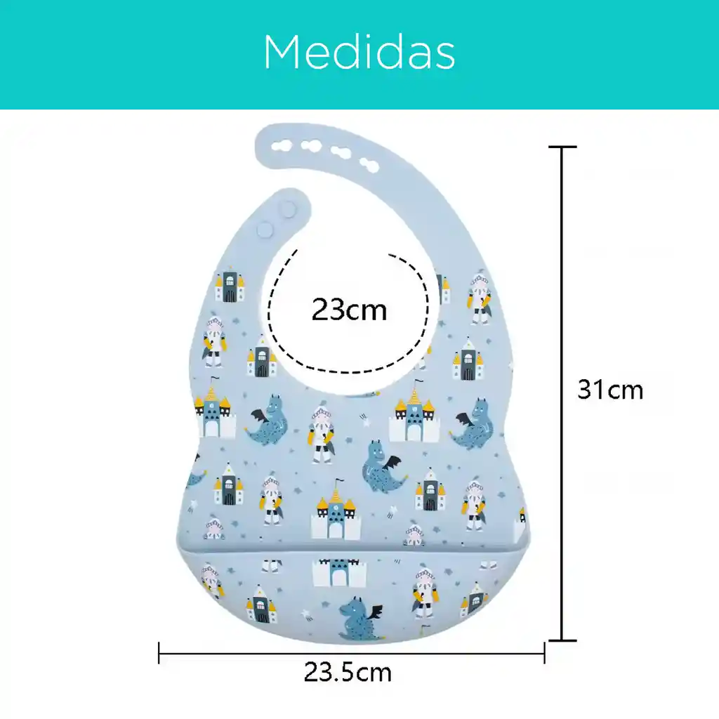 Babero Recolector Ajustable En Silicona, Grado Alimenticio Libre De Bpa, Con Diseño Estampado Salmón - Manzanas