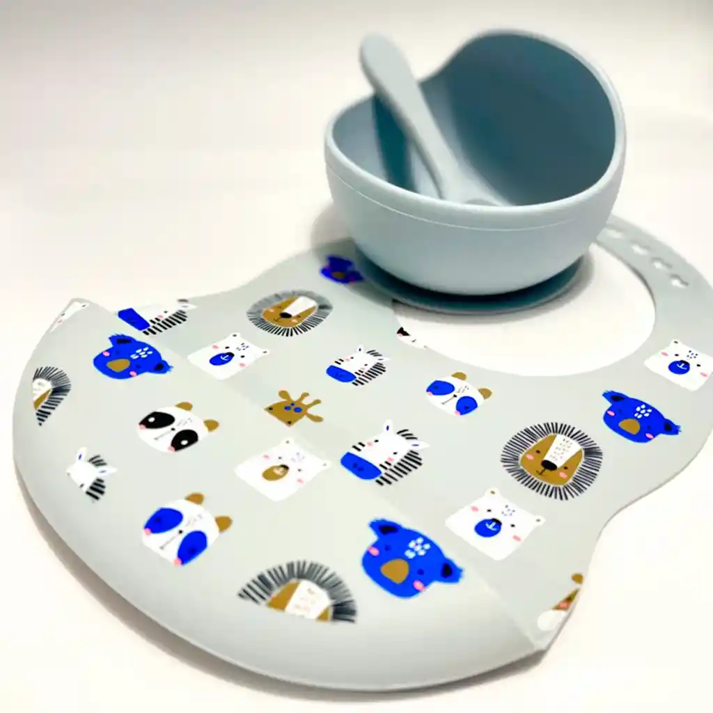 Babero Recolector Ajustable En Silicona, Grado Alimenticio Libre De Bpa, Con Diseño Estampado Salmón - Manzanas