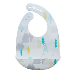 Babero Recolector Ajustable En Silicona, Grado Alimenticio Libre De Bpa, Con Diseño Estampado Blanco - Bosque