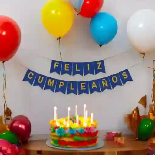 Banderin Festón Feliz Cumpleaños Azul Rey Mate Letras Doradas