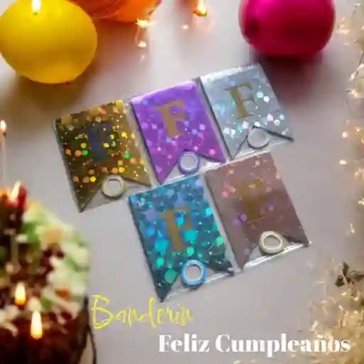 Banderin / Feston Feliz Cumpleaños Holograma Con Visos Brillantes Letras Doradas