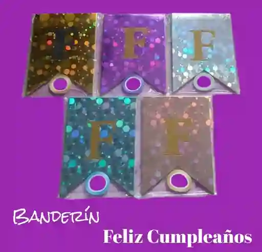 Banderin / Feston Feliz Cumpleaños Holograma Con Visos Brillantes Letras Doradas