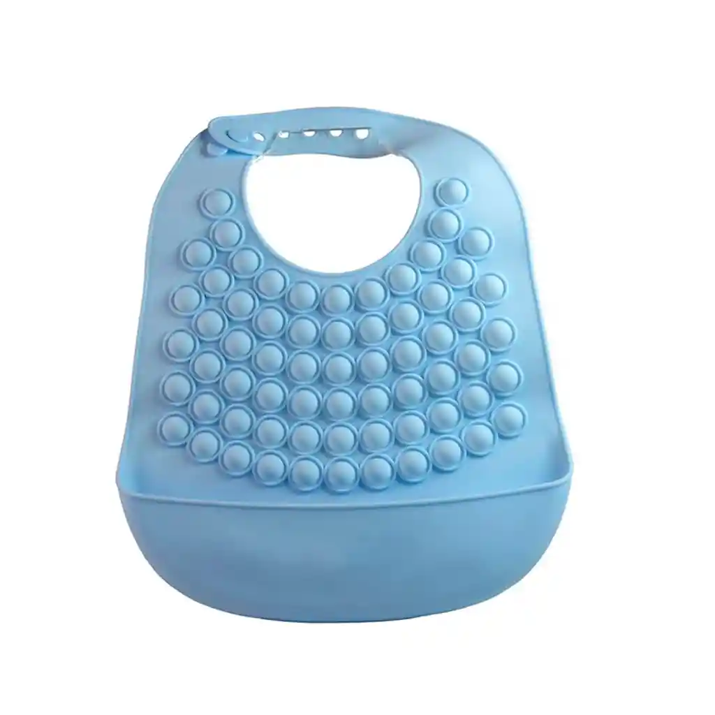 Babero De Silicona Estilo Pop-it Con Recolector, Ajustable Y Completamente Libre De Bpa Azul