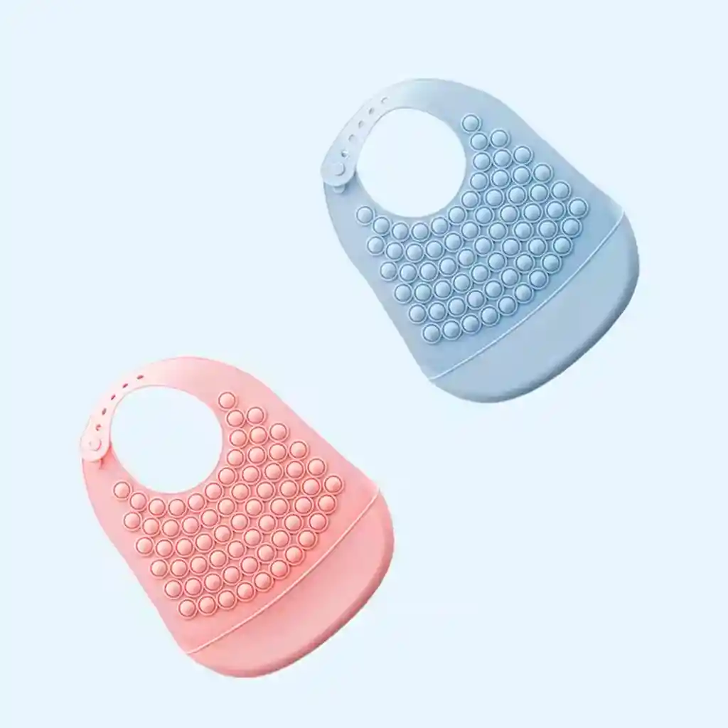 Babero De Silicona Estilo Pop-it Con Recolector, Ajustable Y Completamente Libre De Bpa Azul