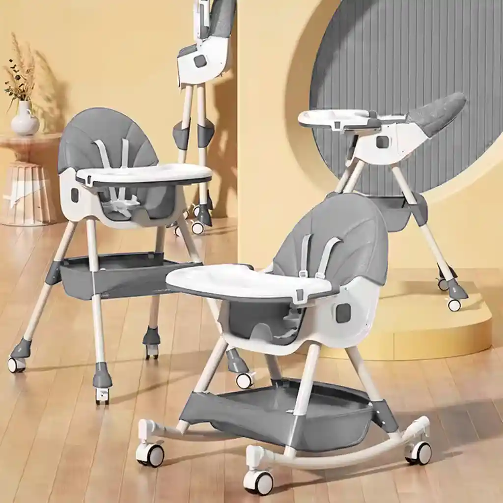 Silla Comedor De Lujo 3 En 1, Asiento Multifuncional Con Sistema De Plegado Y De Reclinado Gris - Colorlife