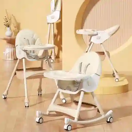 Silla Comedor De Lujo 3 En 1, Asiento Multifuncional Con Sistema De Plegado Y De Reclinado Khaki - Colorlife