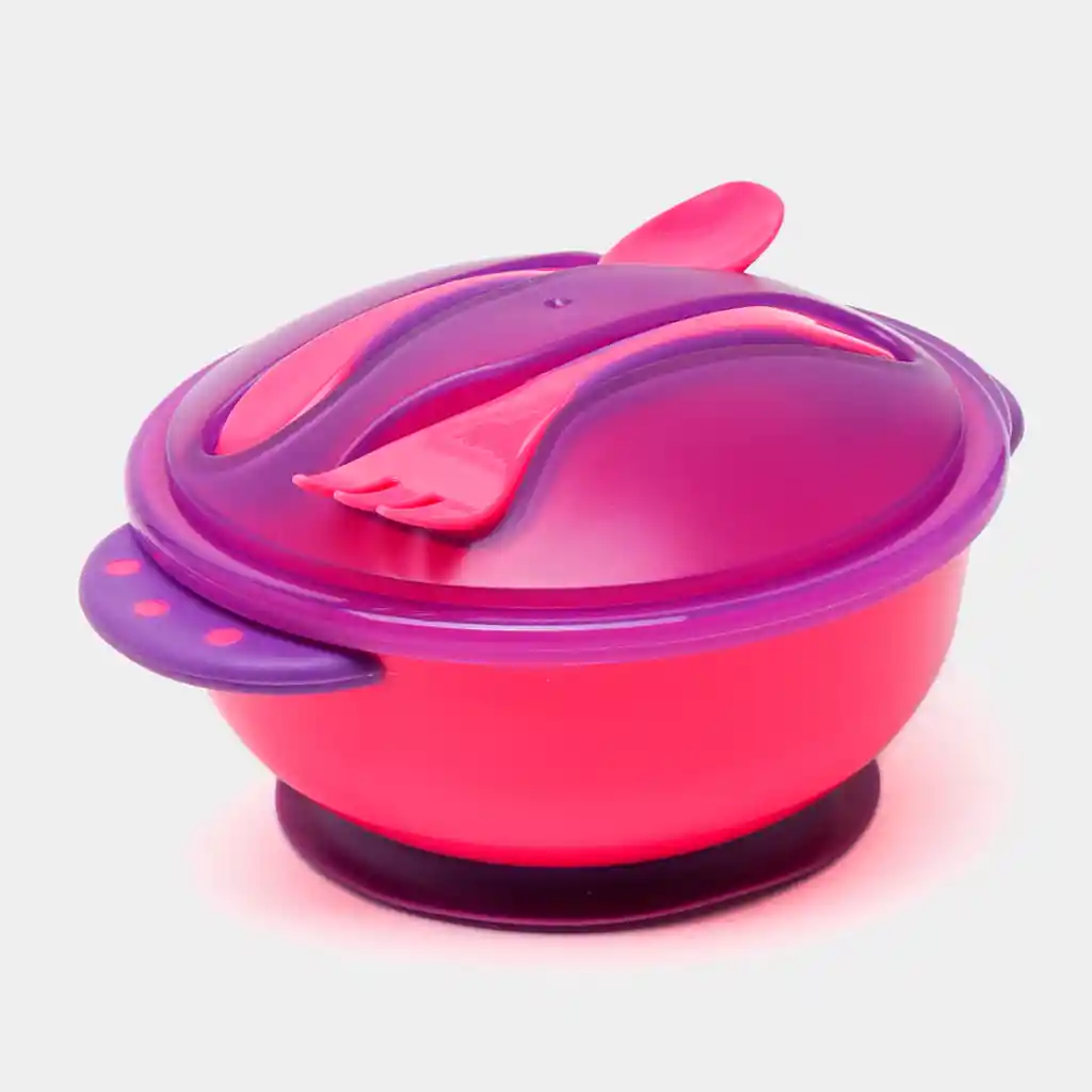 Set De Plato Con Cubiertos Con Base De Succión, Juego De Cuchara Y Tenedor Morado / Rosa - Onlybaby