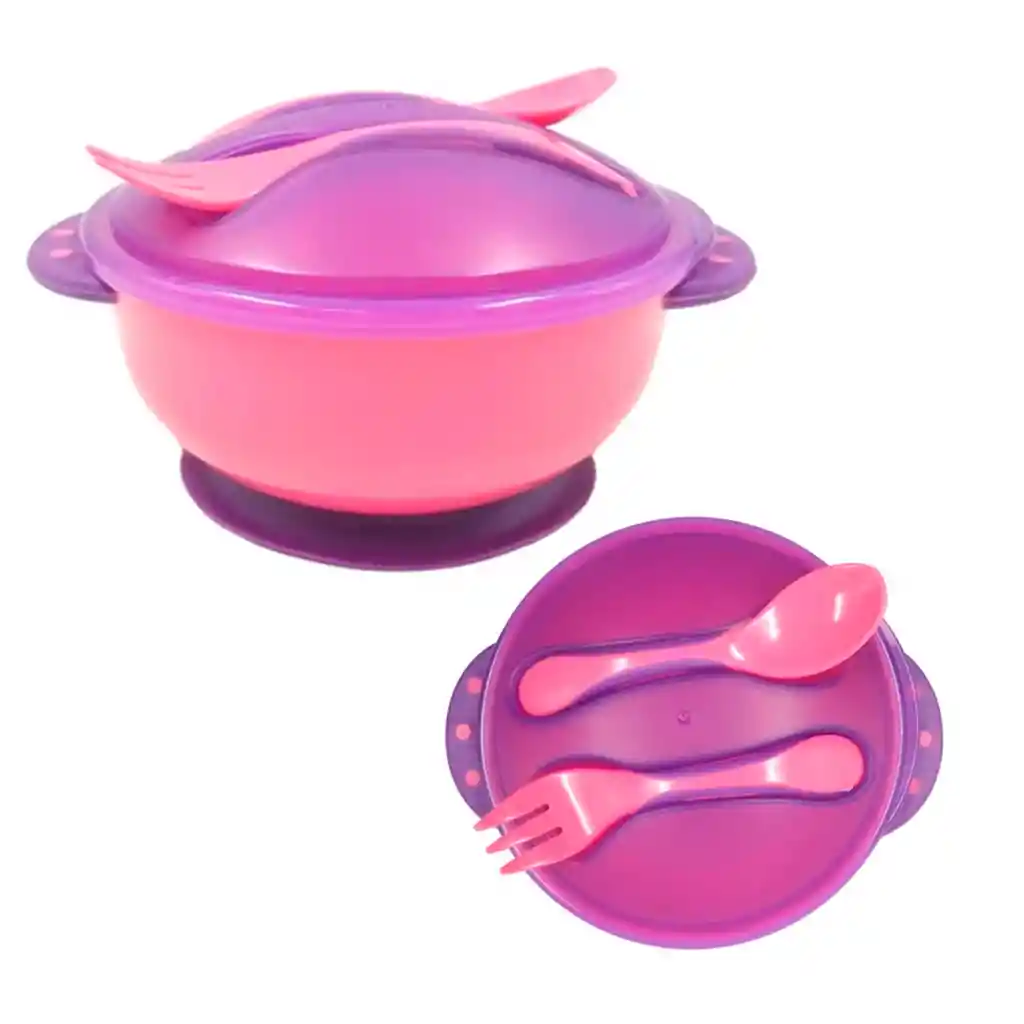 Set De Plato Con Cubiertos Con Base De Succión, Juego De Cuchara Y Tenedor Morado / Rosa - Onlybaby