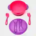 Set De Plato Con Cubiertos Con Base De Succión, Juego De Cuchara Y Tenedor Morado / Rosa - Onlybaby