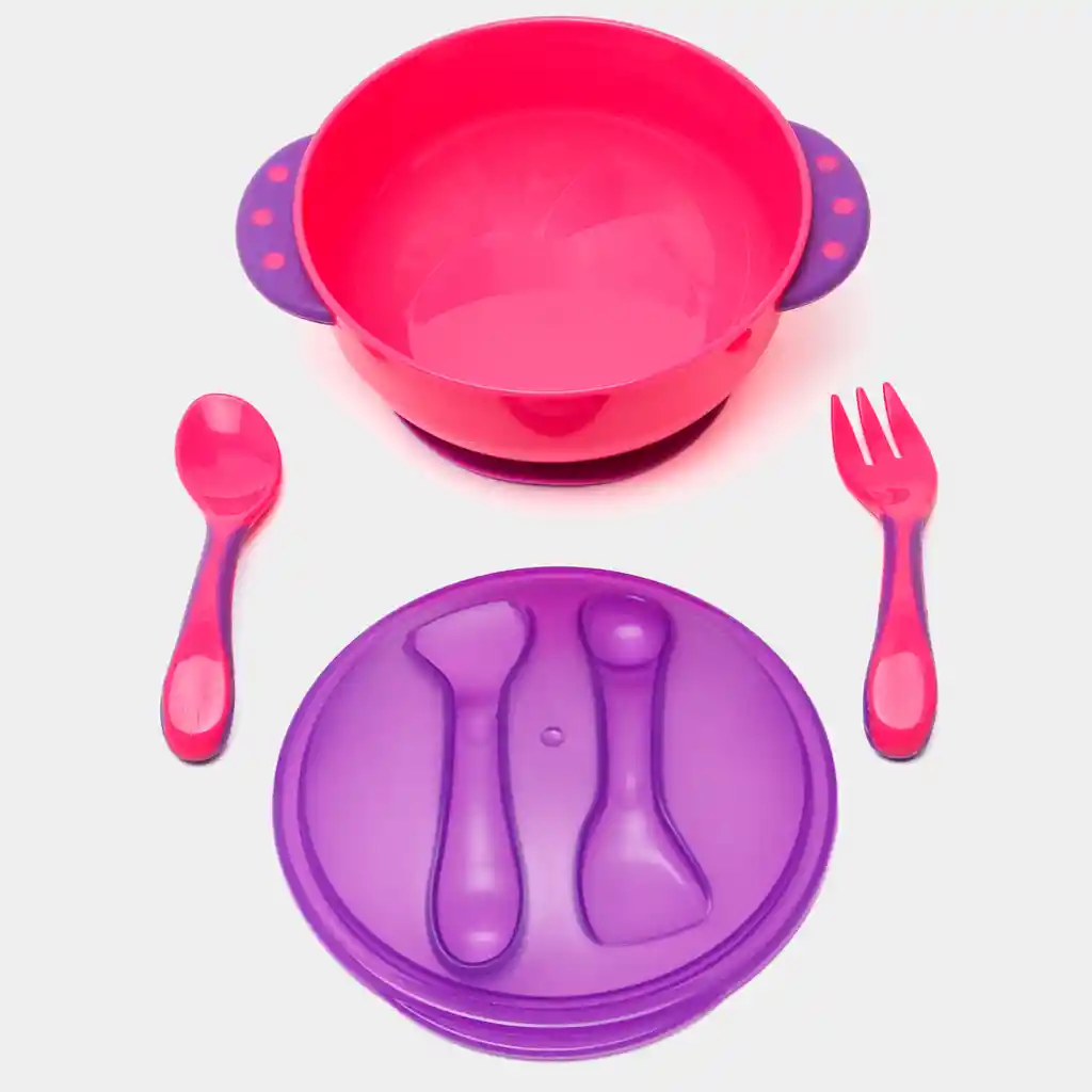 Set De Plato Con Cubiertos Con Base De Succión, Juego De Cuchara Y Tenedor Morado / Rosa - Onlybaby