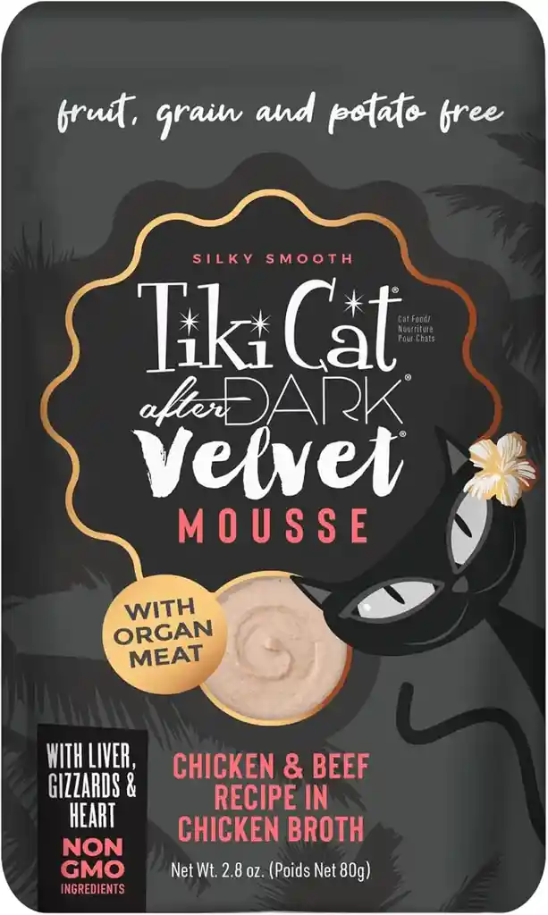 Alimento Tiki Cat After Dark Velvet Mousse Pollo Y Carne En Caldo De Pollo 80gr Pouch