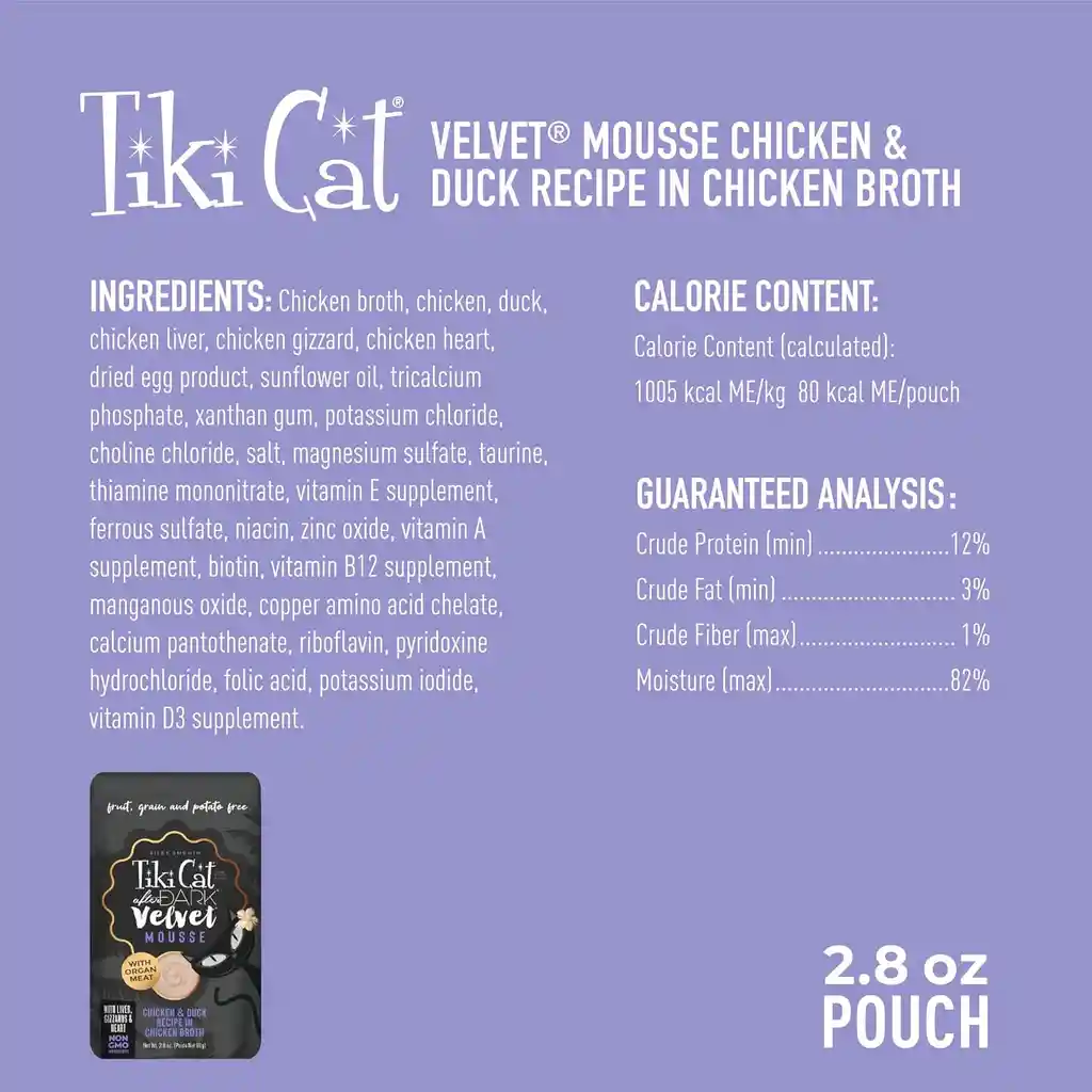 Alimento Tiki Cat After Dark Velvet Mousse Pollo Y Pato En Caldo De Pollo 80gr Pouch