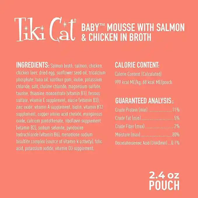 Alimento Tiki Cat Baby Mousse Pollo Y Salmón 68gr Pouch