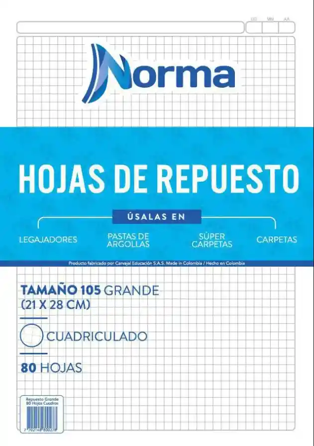 Hojas De Repuesto Para Folder Tamaño Carta Cuadriculado Norma