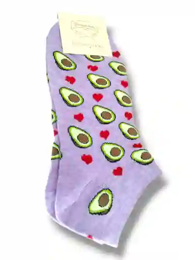 Medias Taloneras Con Estampado De Aguacate Morado