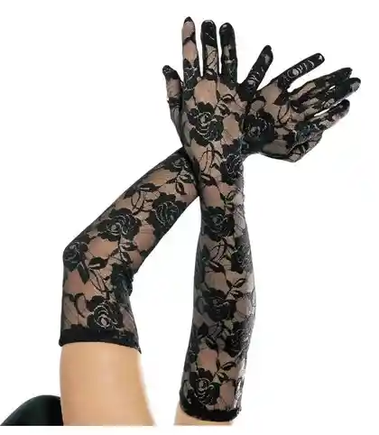 Guantes De Encaje Largos Negros - Halloween