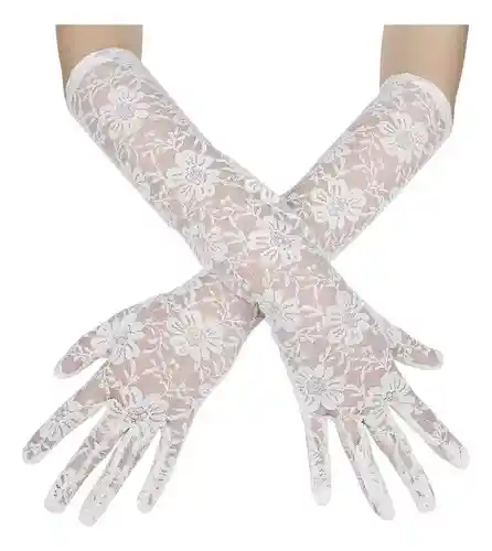 Guantes De Encaje Largos Blanco - Halloween