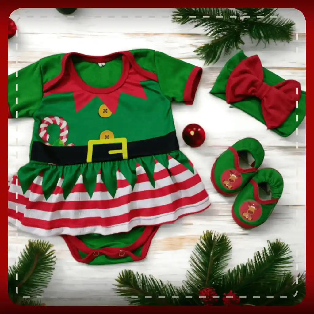 Set Body Falda Duende Navidad Bebe 0-3m