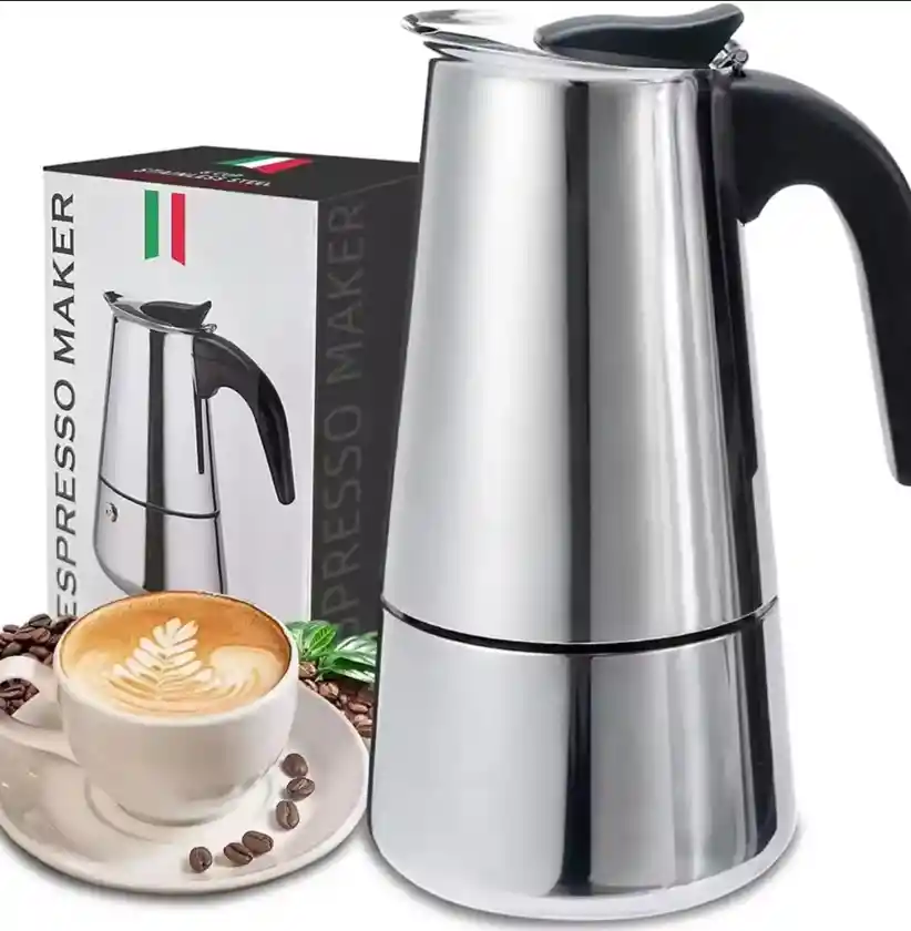 Cafetera Italiana De Acero Inoxidable - Capacidad 9 Tazas