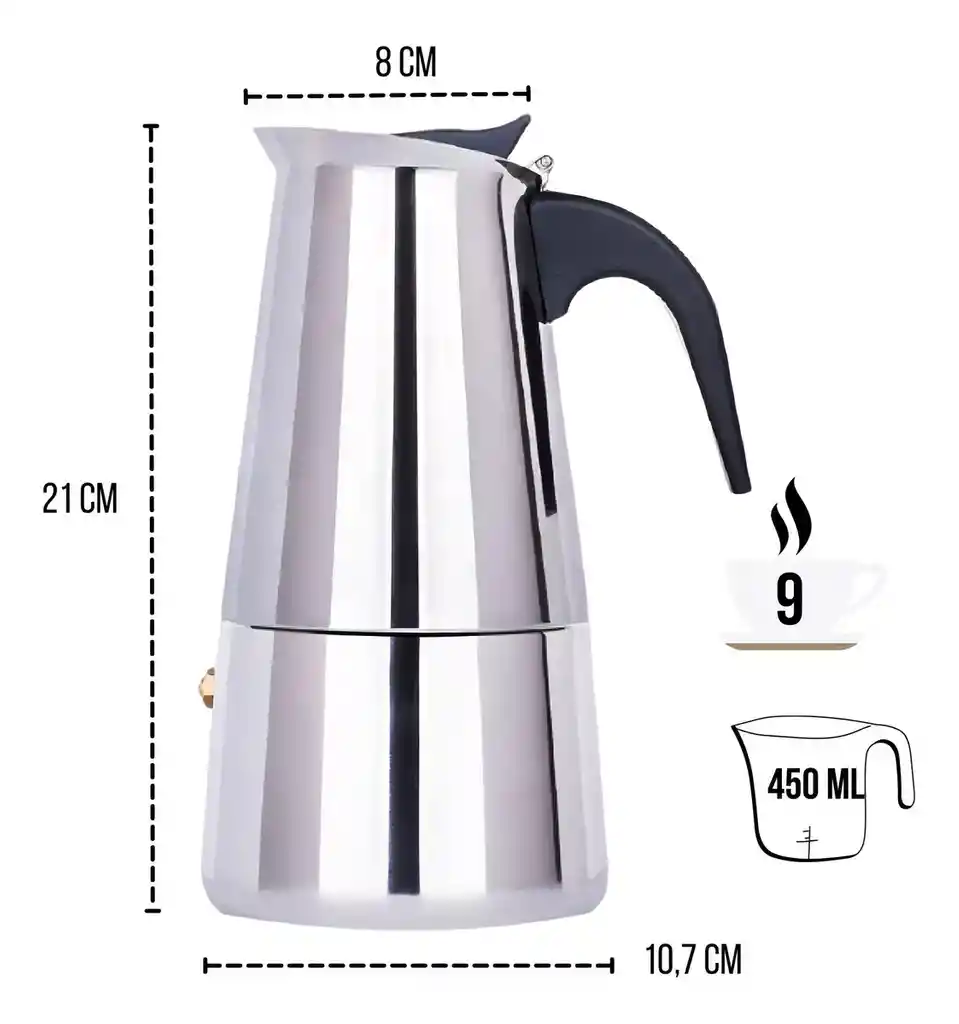 Cafetera Italiana De Acero Inoxidable - Capacidad 9 Tazas