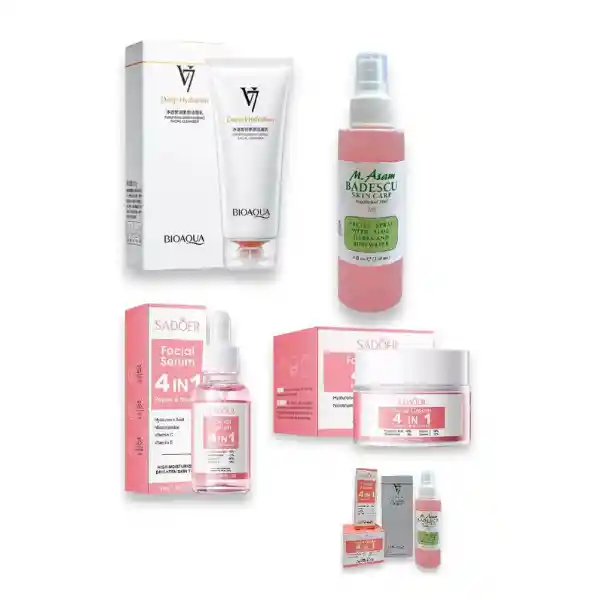 Kit Cuidado Facial Multivitaminas Surtido Sadoer,bioaqua,m.asam Incluye Jabon,serum,crema,agua De Rosas