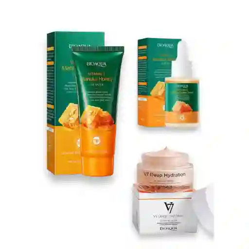 Combo Cuidado Facial Miel Multi-effect V7 X3 Unds,serum,jabon Y Crema