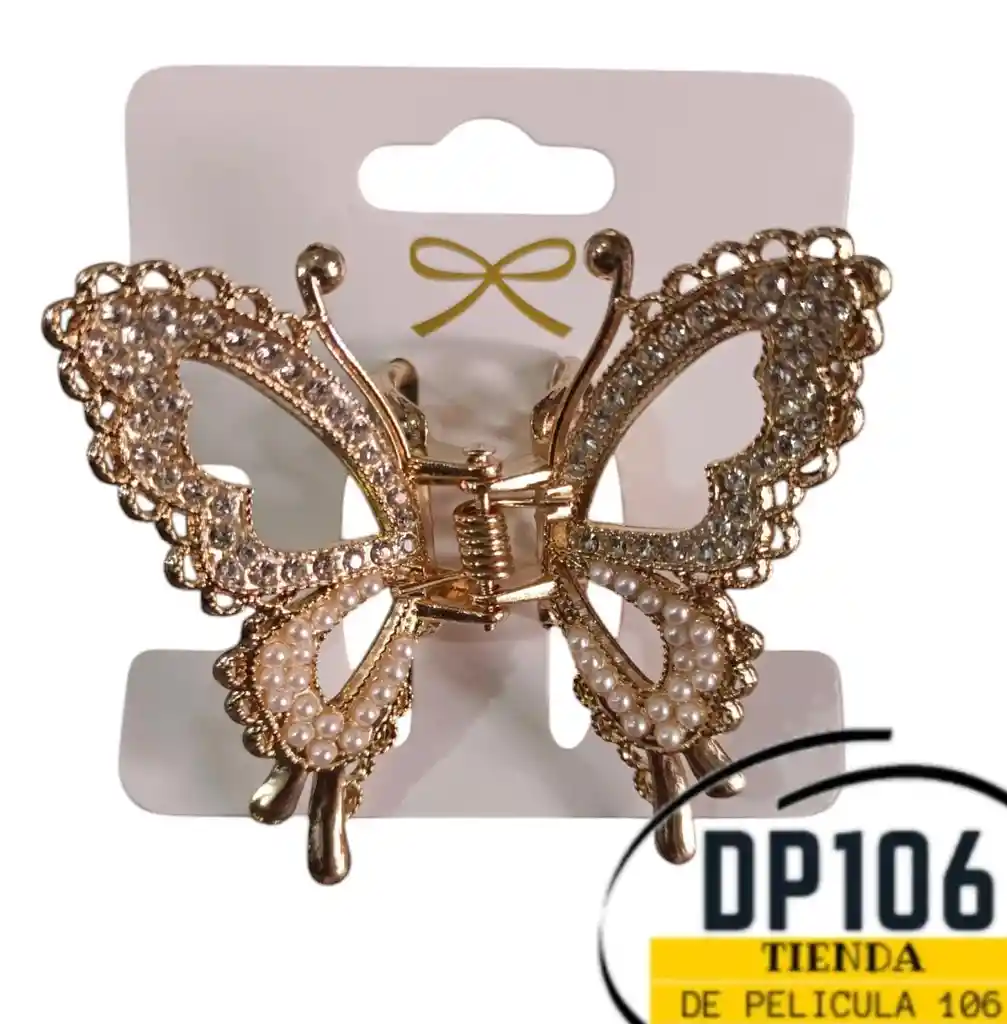 Pinza Mariposa Con Gemas Metalizada X 1 Und