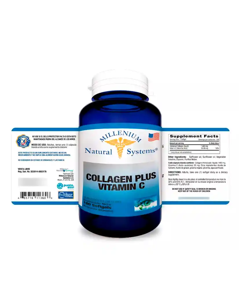 Collagen Plus Vitamina C Millenium 60 Caps