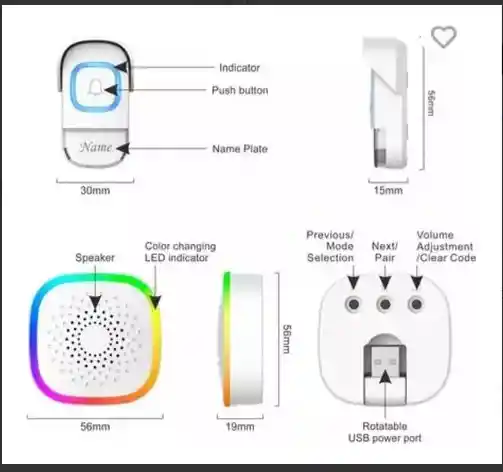 Timbre Inalambrico Varios Tonos Varos Niveles Indicador Led