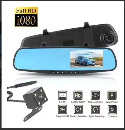 Espejo Retrovisor Camara Reversa Doble Dvr Pant Tactil 7"