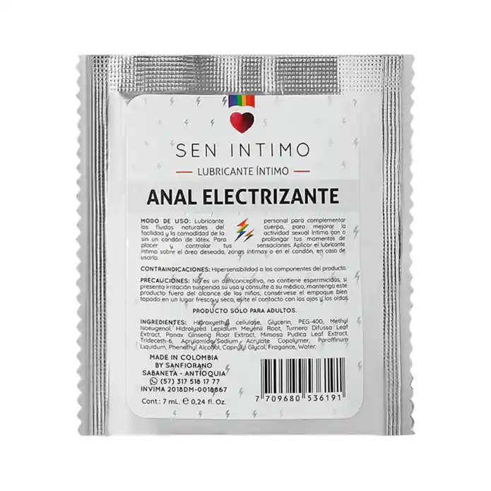 Lubricante Íntimo Anal Electrizante Sachet X 7 Ml By Sen Íntimo