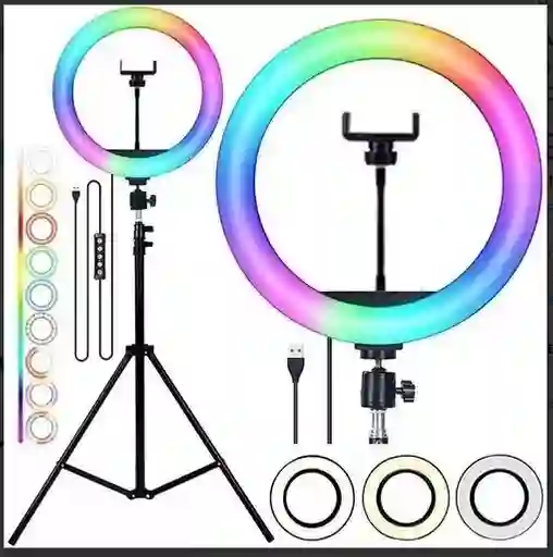 Aro De Luz 36 Cm Rgb + Trípode 2m + Soporte Para Celular