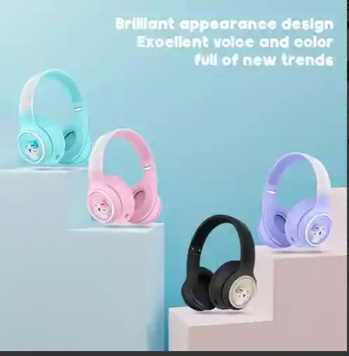 Audifonos Diadema Niños Bluetooth Recargable Muñeco Gato Akz