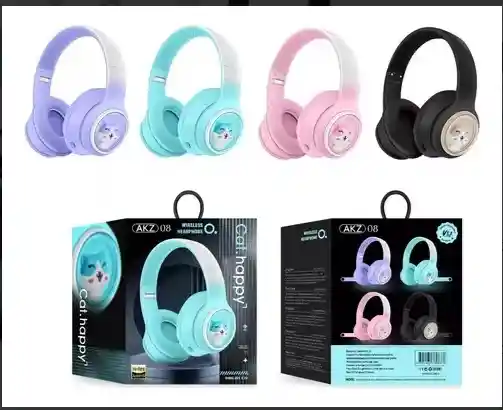 Audifonos Diadema Niños Bluetooth Recargable Muñeco Gato Akz