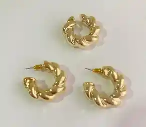 Set De Arete Y Earcuff Chunky Entorchado Dorado Fantasia