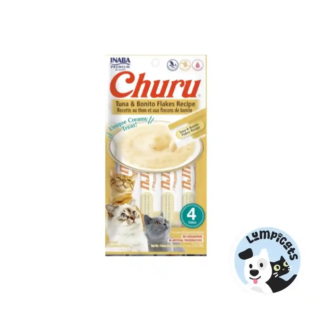 Inaba Snack Para Gatos Churu 4 Piezas - Receta De Atún Y Flakes De Bonito".