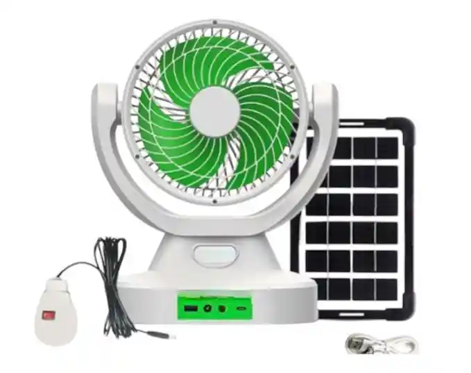 Ventilador Con Luz Y Parlante Bluetooth Fm De Mesa Con Panel Solar