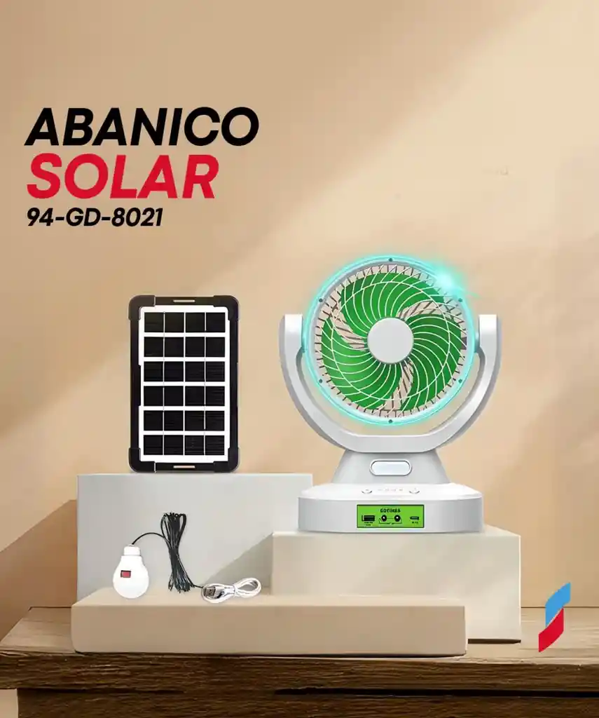 Ventilador Con Luz Y Parlante Bluetooth Fm De Mesa Con Panel Solar