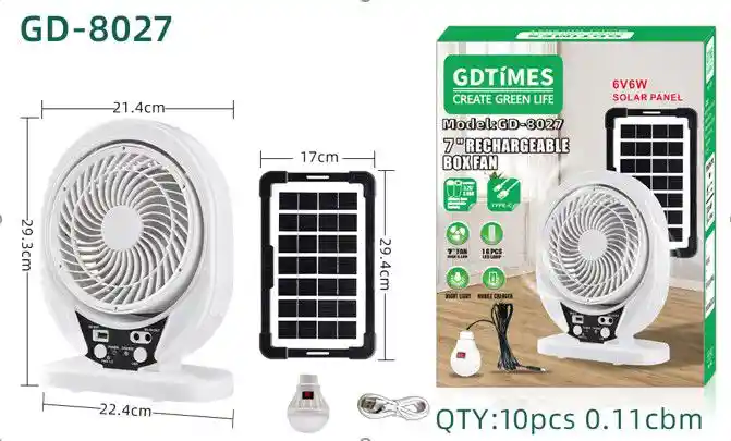 Ventilador Solar Con Lampara 2 Velocidades Led Y Panel Solar Gd-8027