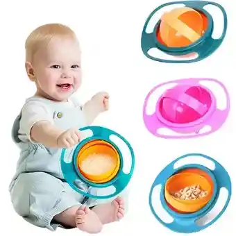 Plato Gyro Bowl Antiderrame 360 Niños Bebe Taza Giratoria Rosa