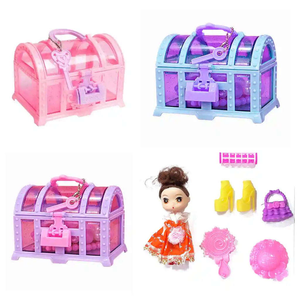 Muñeca Accesorios Cofre Sorpresa Juguete Niñas X 3 Unidades