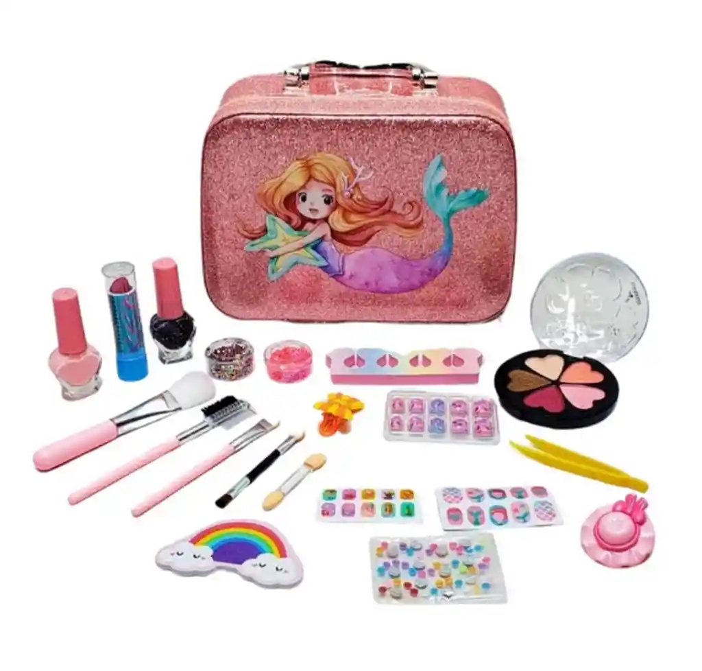 Maleta Kit De Maquillaje Sirena Para Niñas Juguete Esmaltes